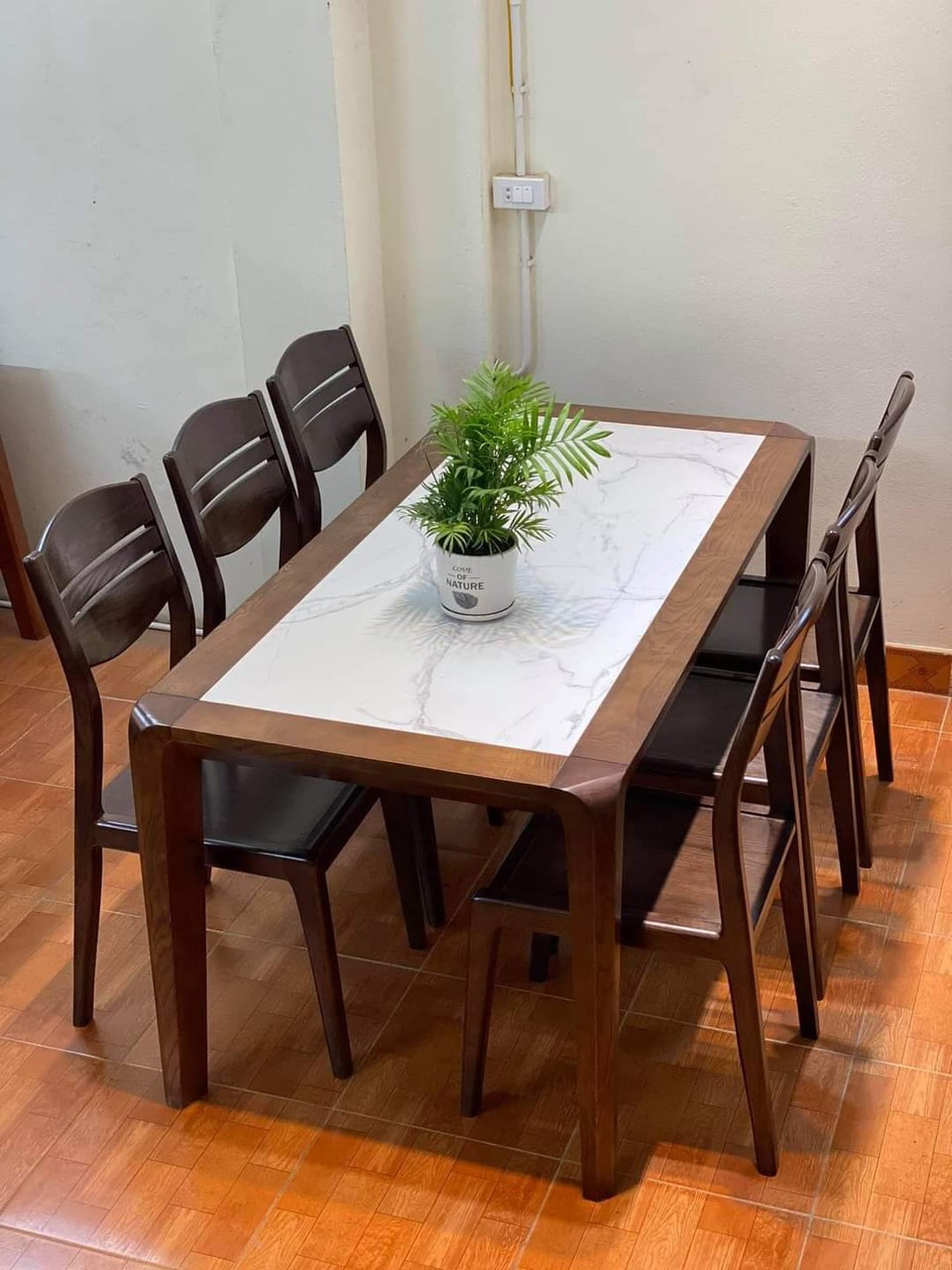 Bộ bàn ăn 6 ghế gỗ sồi nga mặt đá